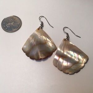 Shell Earrings peach tone ripply shiny dangly perfect summer beach wear cruise